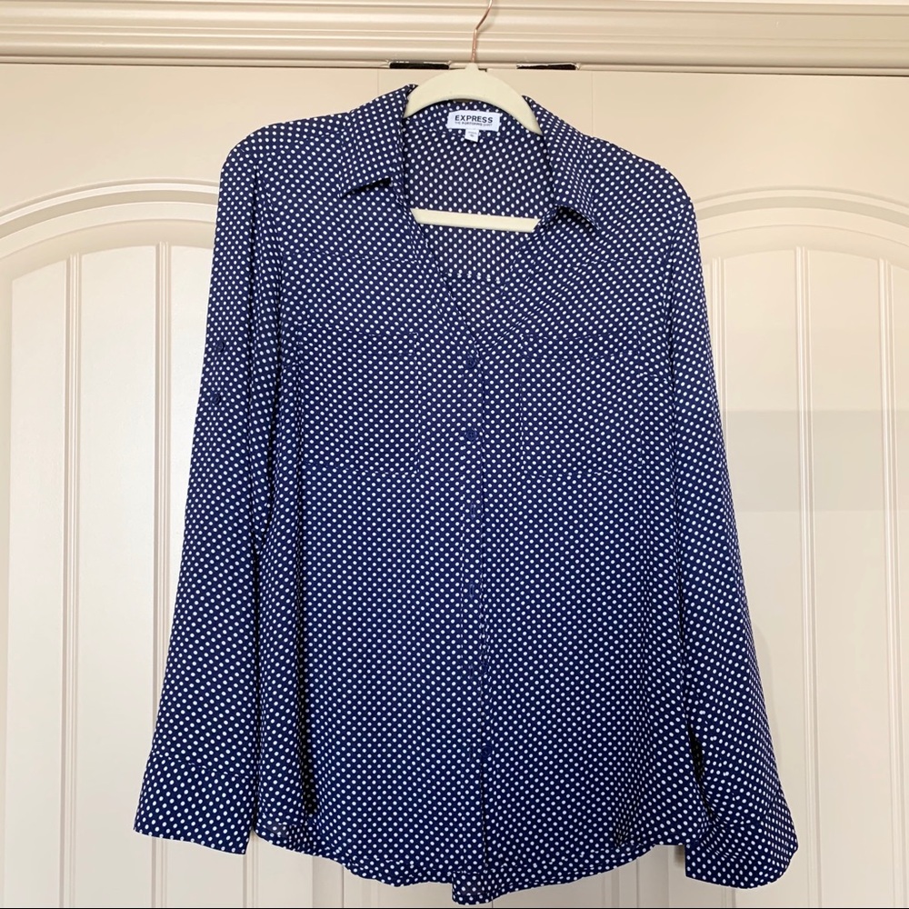 Express Portofino Blue Polka Dot Button Down Shirt